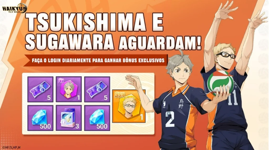 Banner de Tsukishima e Sugawara no jogo HAIKYU!! FLY HIGH