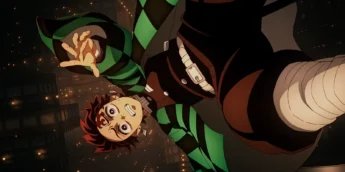 Tanjiro Kamado caindo no Castelo Infinito
