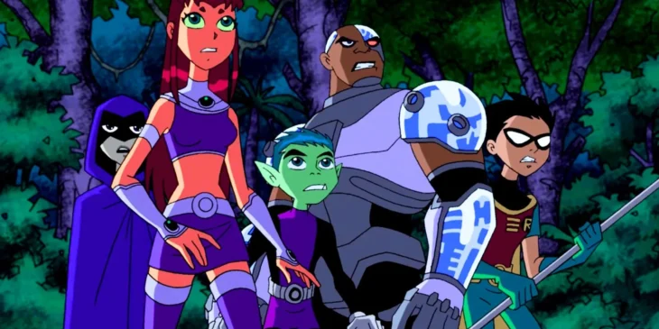 Jovens Titãs em formação da série animada de 2003