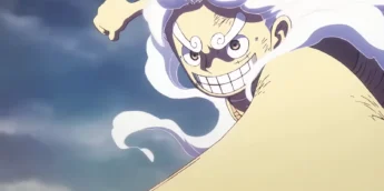 Luffy na forma Gear 5 em cena de One Piece: Arco Egghead