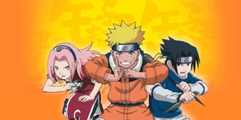 Sakura Haruno, Naruto Uzumaki e Sasuke Uchiha em imagem promocional de Naruto (clássico)