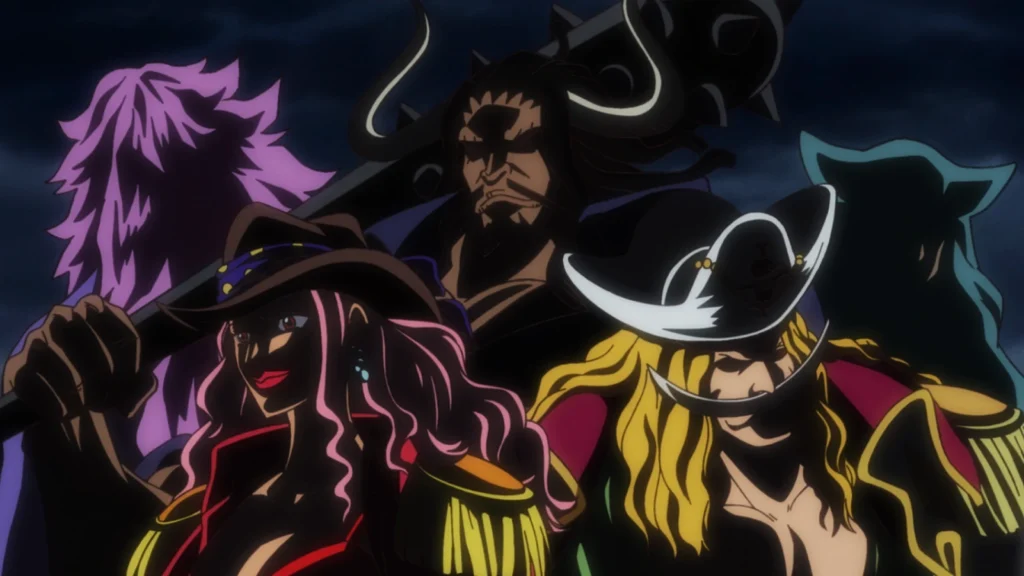 Tripulação de Rocks D. Xebec em cena de One Piece