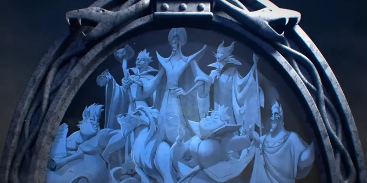Monumento de vilões da Disney em cena de Twisted-Wonderland: A Série