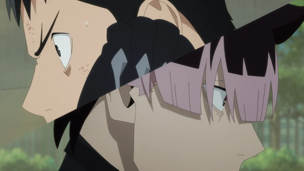 Kafka Hibino e Gen Narumi em cena do Episódio 16 de Kaiju No. 8