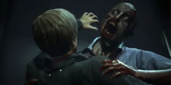 Leon lutando contra zumbi em Resident Evil