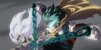 Deku contra Shigaraki em cena da temporada final de My Hero Academia