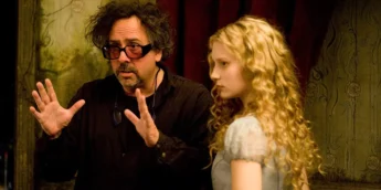 Tim Burton no set de Alice no País das Maravilhas