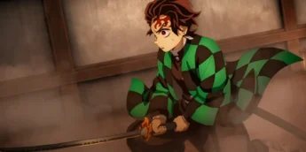 Tanjiro enfrenta Akaza em cena de Demon Slayer: Castelo Infinito
