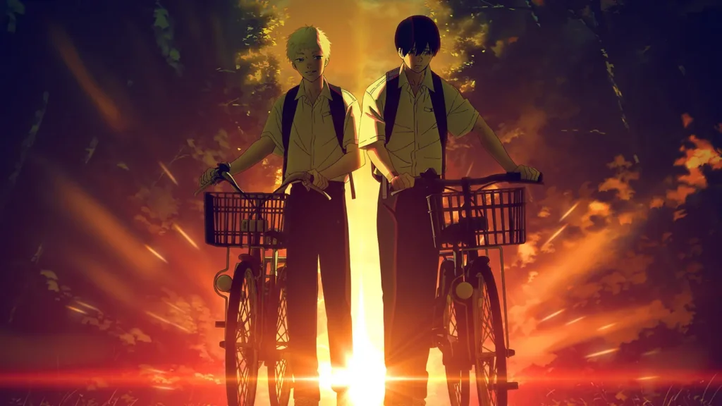 Hikaru e Yoshiki voltando para casa no pôr do sol em novo pôster de O Verão em que Hikaru Morreu
