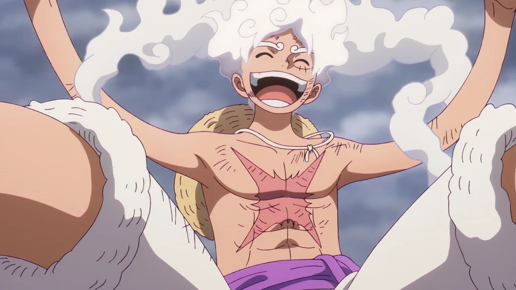 Luffy na forma Gear 5 em cena do Episódio 1.140 de One Piece