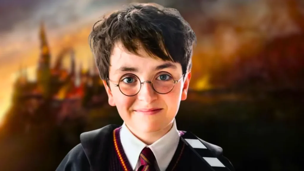 Dominic McLaughlin trajado como Harry Potter