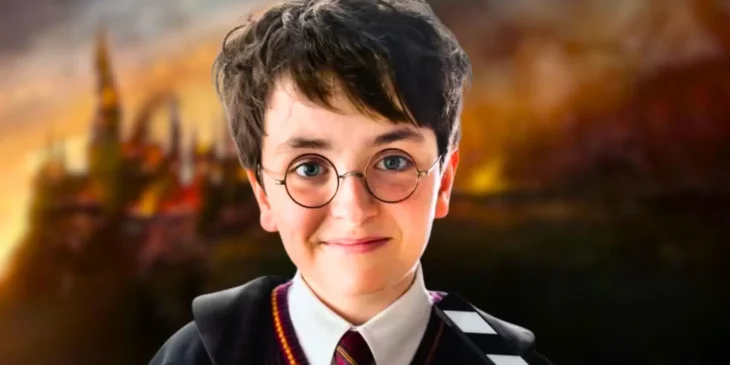 Dominic McLaughlin trajado como Harry Potter