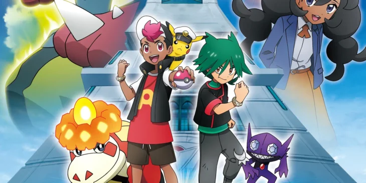 Roy e Uruto em pôster oficial de Pokémon - Episódio: Mega Evolução