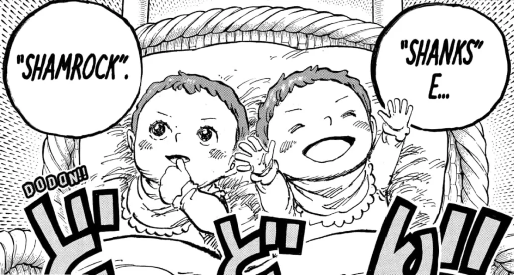 Shanks e Shamrock bebês no final do Capítulo 1.158 de One Piece