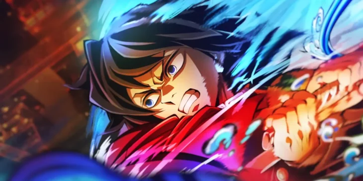 Giyu em arte promocional de Demon Slayer: Castelo Infinito