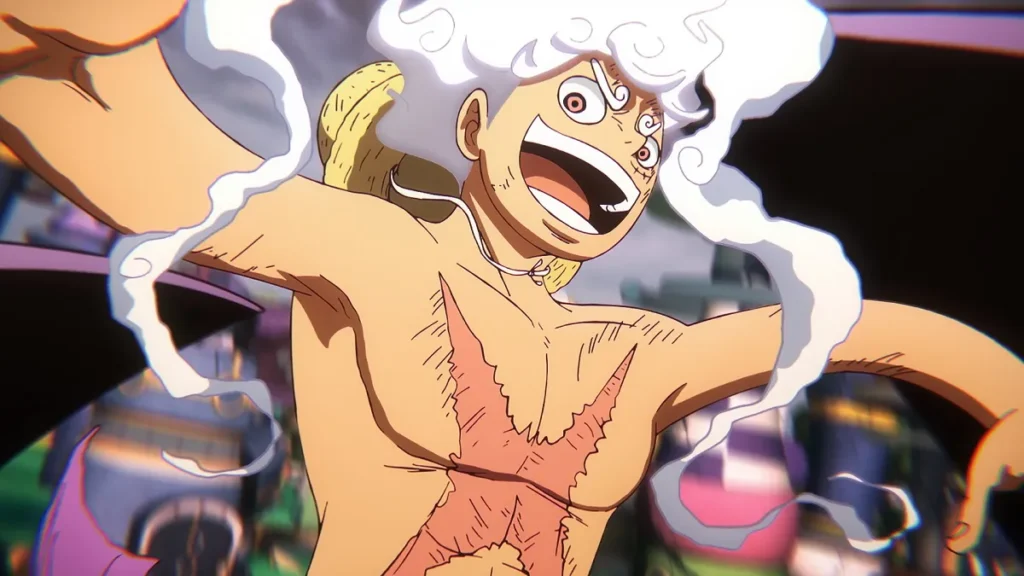 Luffy na forma Gear 5 m cena do Episódio 1.142 de One Piece