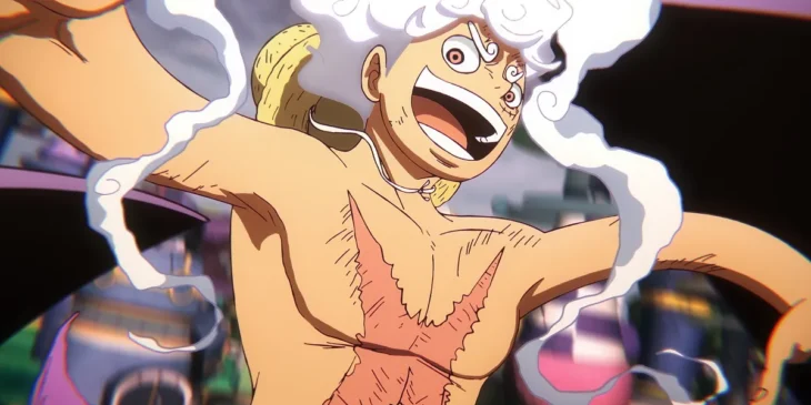 Luffy na forma Gear 5 m cena do Episódio 1.142 de One Piece