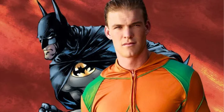 Alan Ritchson com uniforme de Aquaman e o Batman do DCU