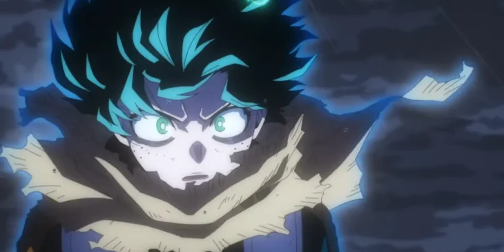 Deku enfrentando Shigaraki em cena da temporada final de My Hero Academia