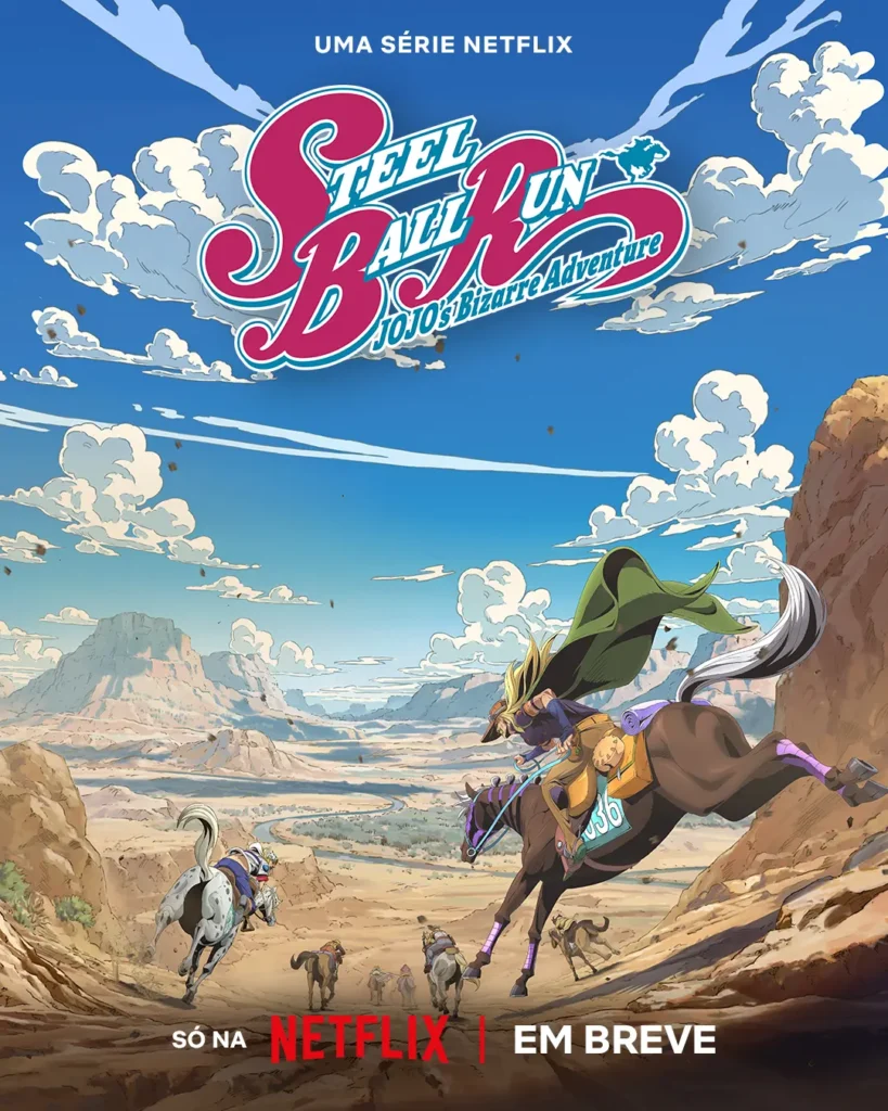 Pôster de lançamento de JoJo's Bizarre Adventure: Steel Ball Run na Netflix