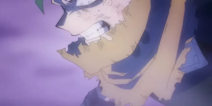 Deku enfrentando Shigaraki em cena da temporada final de My Hero Academia