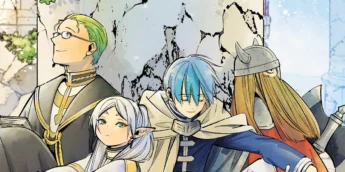 Padre Heiter, Frieren, Himmel e Eisen em arte de capa do Volume 1 de Frieren e a Jornada Para o Além