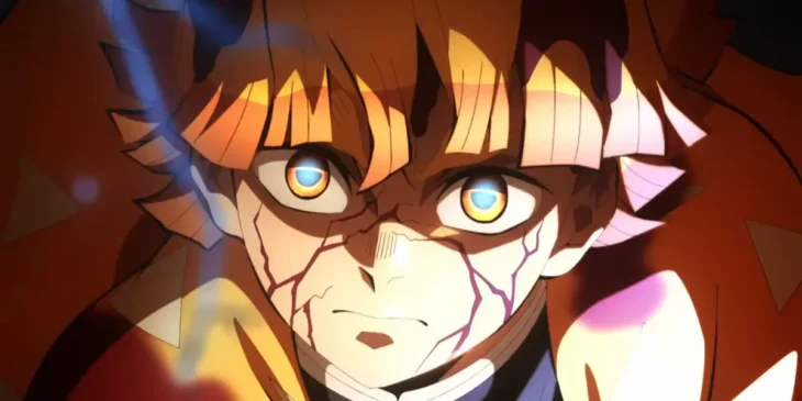 Zenitsu enfrentando Kaigaku em cena de Demon Slayer: Castelo Infinito