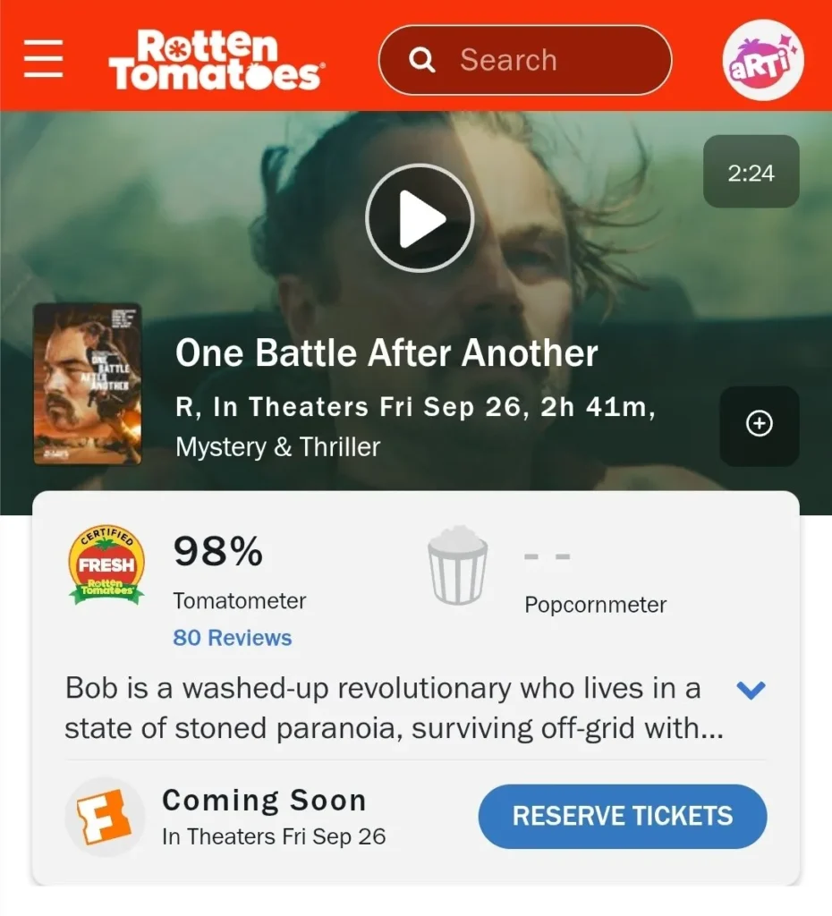 Uma Batalha Após a Outra no Rotten Tomatoes