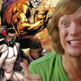Homem-Borracha nos quadrinhos e Matthew Lillard, o Salsicha de Scooby-Doo