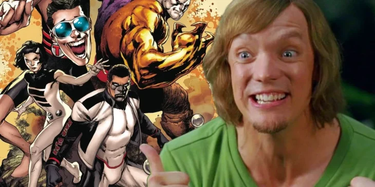 Homem-Borracha nos quadrinhos e Matthew Lillard, o Salsicha de Scooby-Doo