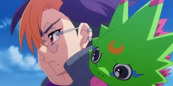 Tomoro Temma e Gekkomon em cena de Digimon Beatbreak