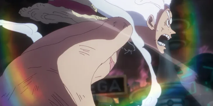 Luffy na forma Gear 5 em cena do Episódio 1.144 de One Piece