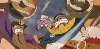 Luffy, Dorry e Brogy em cena do Episódio 1.145 de One Piece