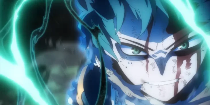 Deku em batalha contra Shigaraki em cena da temporada final de My Hero Academia