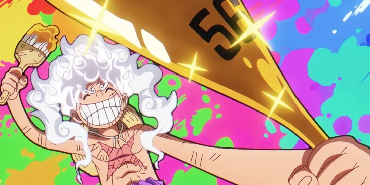 Luffy em forma Gear 5 em cena do Episódio 1.145 de One Piece