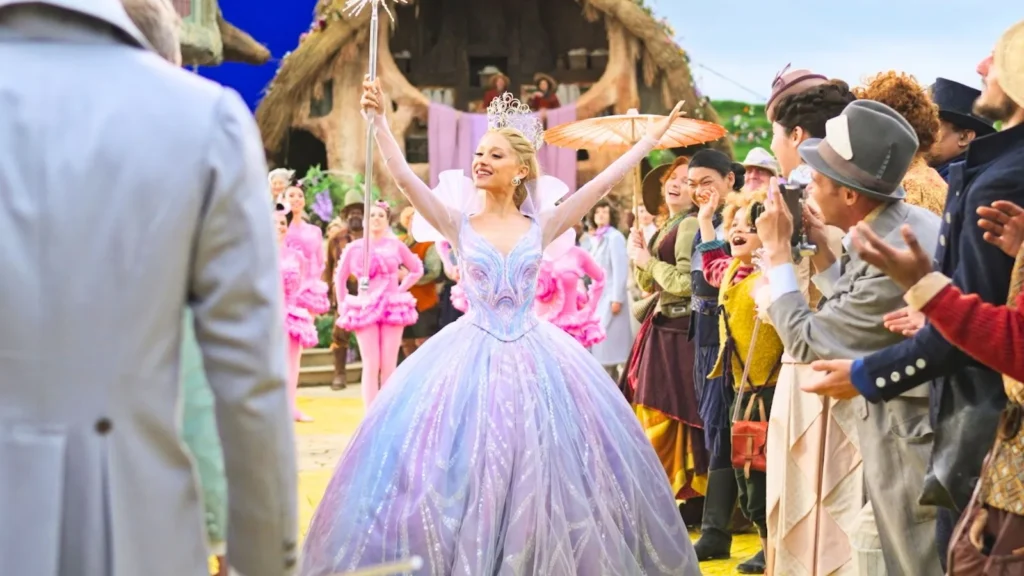 Ariana Grande em cenário de O Mágico de Oz em Wicked Parte II