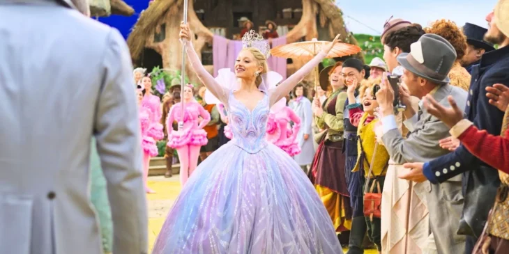 Ariana Grande em cenário de O Mágico de Oz em Wicked Parte II