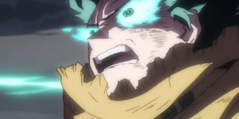 Deku enfrentando Shigaraki em cena do Episódio 2 da temporada final de My Hero Academia