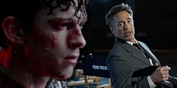Tom Holland como Homem-Aranha e Robert Downey Jr. no set de Vingadores: Doomsday