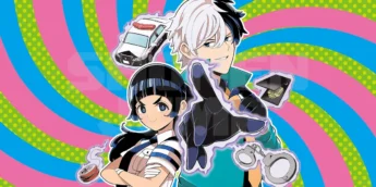 Meguru Choho e Nao Ippongi em arte promocional do mangá Super Psychic Policeman Chojo
