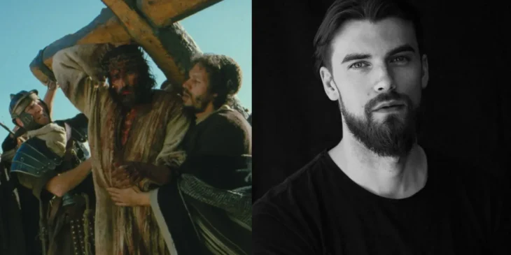 Jim Caviezel em A Paixão de Cristo, e novo ator que será Jesus em A Ressurreição de Cristo