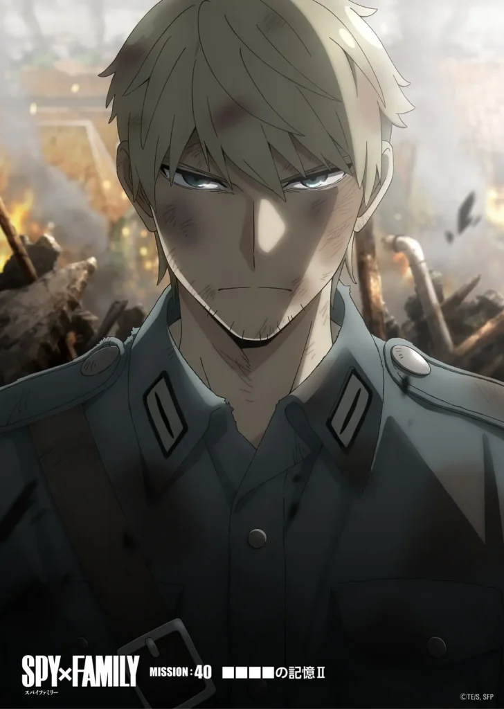 Arte promocional do Episódio 40 de SPY x FAMILY destacando o jovem Loid na guerra