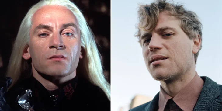 Jason Isaacs como Lucius Malfoy, de Harry Potter, e o ator Johnny Flynn