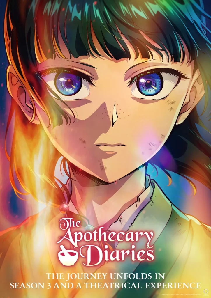 Arte promocional de anúncio da 3ª temporada e filme de Diários de uma Apotecária