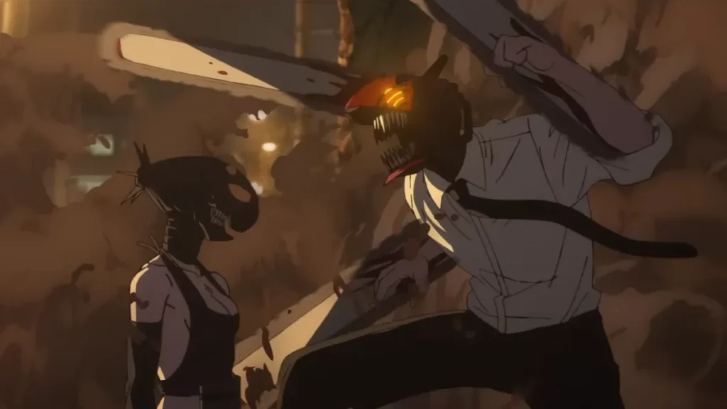 Denji contra Reze em cena de Chainsaw Man - O Filme: Arco da Reze