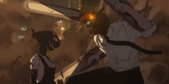 Denji contra Reze em cena de Chainsaw Man - O Filme: Arco da Reze
