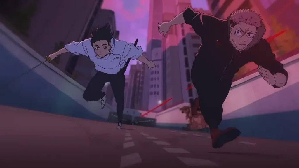 Yuta Okkotsu e Yuji Itadori correndo em cena de JUJUTSU KAISEN: Execução