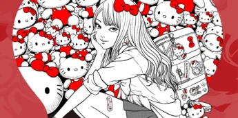 Arte promocional de colaboração entre Tomie e Hello Kitty