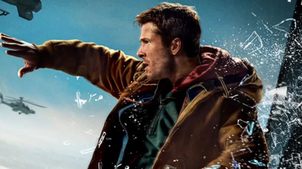 Glen Powell em ação no filme O Sobrevivente