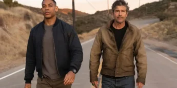 Aaron Pierre como John Stewart e Kyle Chandler como Hal Jordan em Lanternas